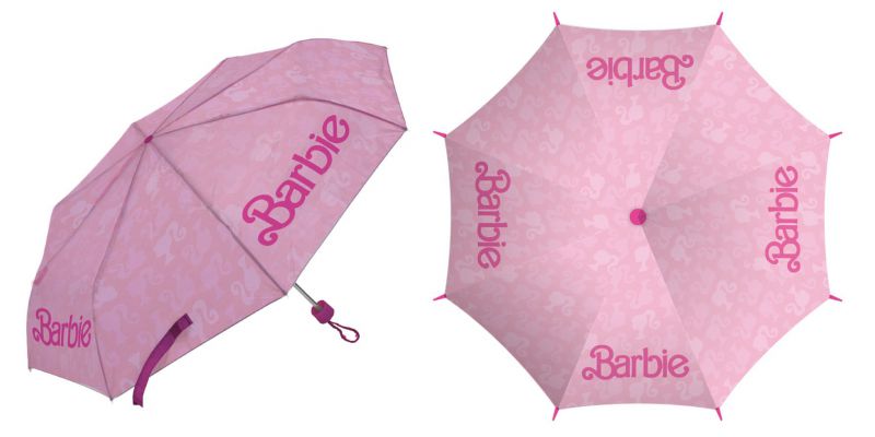 Paraguas de poliÉster plegable de <span>barbie</span>, 8 paneles, diÁmetro 96cm, apertura manual, a prueba de viento