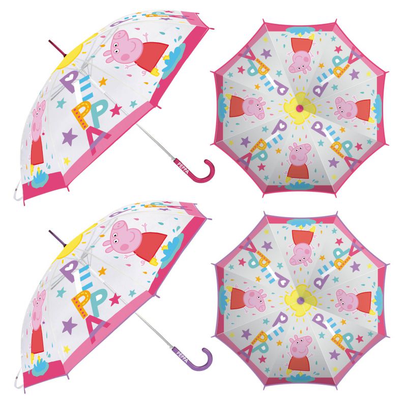 Paraguas de eva transparente de <span>peppa</span> pig, 8 paneles, diÁmetro 82cm, apertura manual