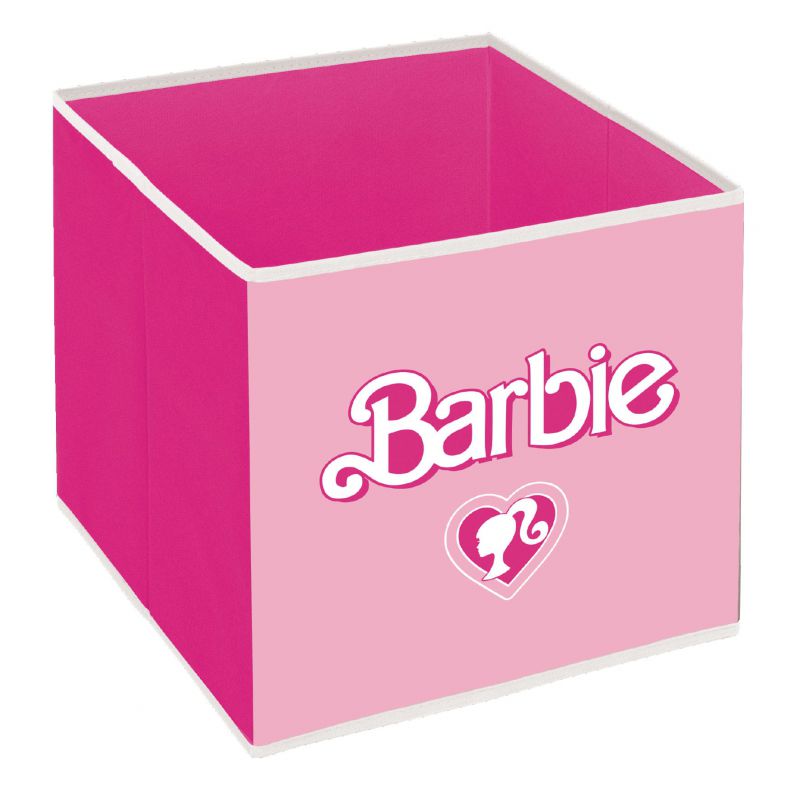 Contenedor - organizador textil con forma de cubo <span>plegable</span> de 31x31x31cm de barbie