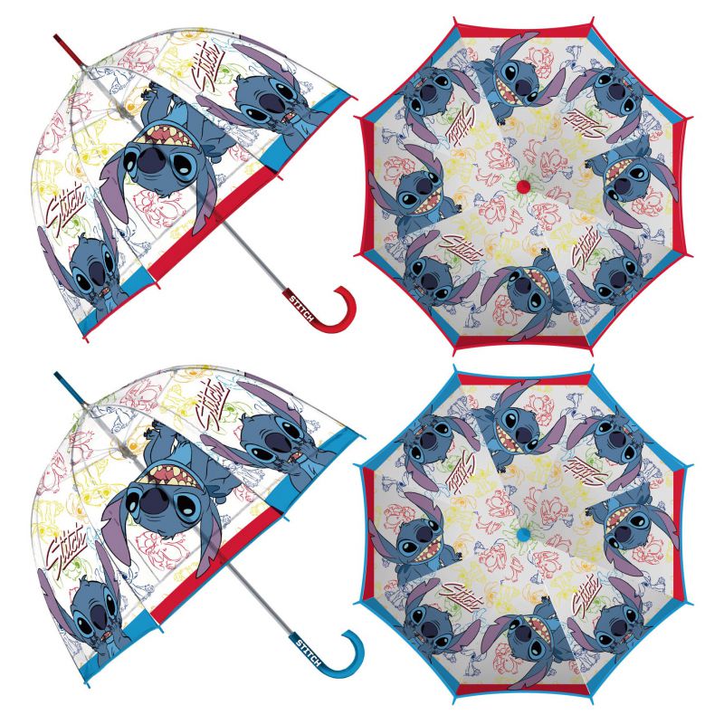 Paraguas de eva transparente de lilo & stitch, 8 paneles, diÁmetro 67cm, forma de <span>burbuja</span>, apertura manual
