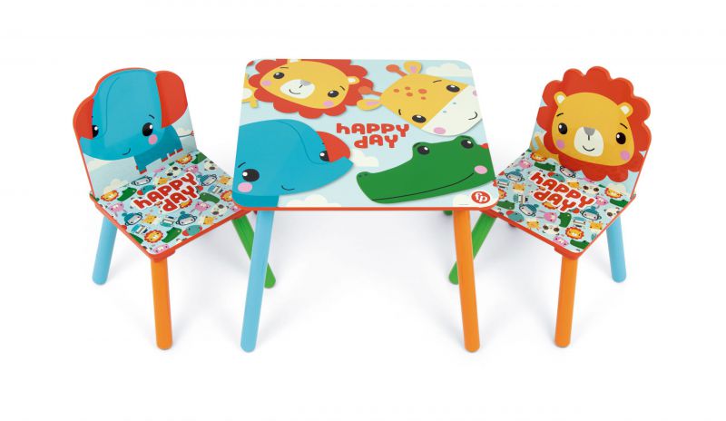 Set de mesa (50x50x44cm) y 2 sillas (26.5x26.5x50cm) de madera de fisher-price