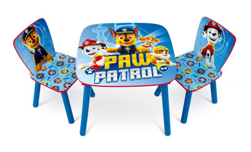 Set de mesa (50x50x44cm) y 2 sillas (26.5x26.5x50cm) de madera de patrulla canina