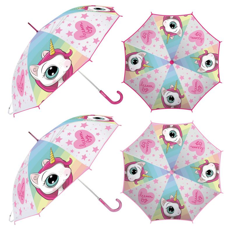 Paraguas de eva transparente de unicornio, 8 paneles, diÁmetro 82cm, apertura manual