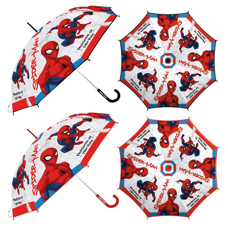 Paraguas de eva transparente de spiderman, 8 paneles, diÁmetro 82cm, apertura manual