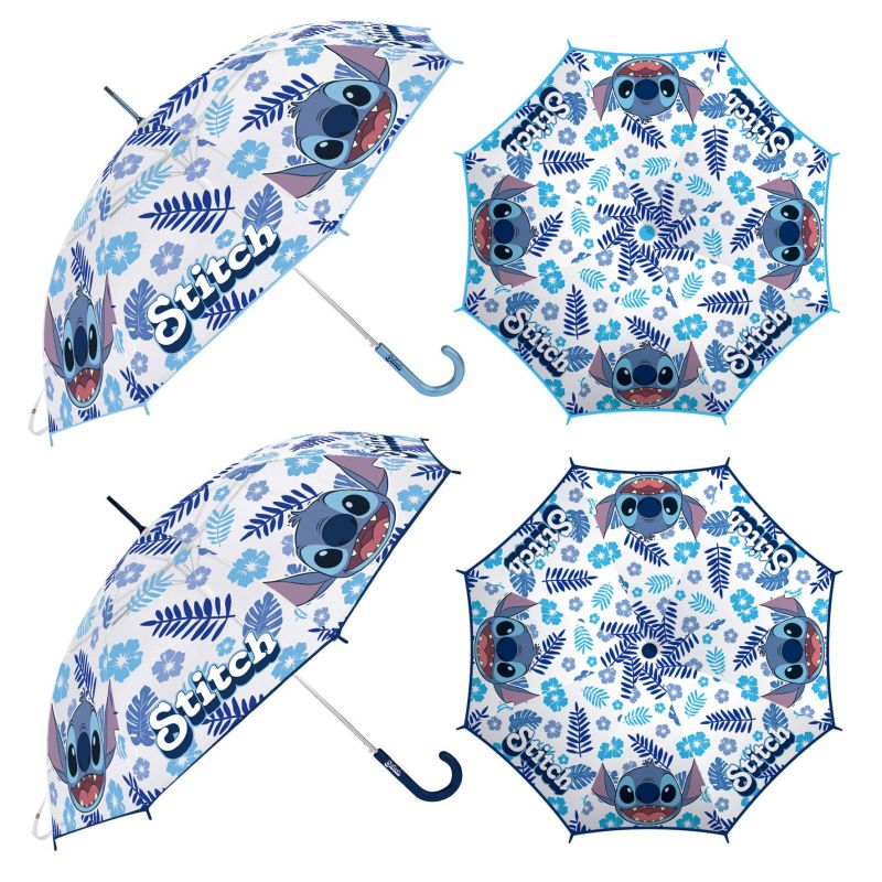 Paraguas de eva transparente de lilo & stitch, 8 paneles, diÁmetro 82cm, apertura manual