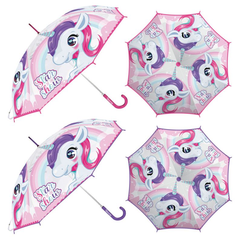 Paraguas de eva transparente de unicornio, 8 paneles, diÁmetro 82cm, apertura manual