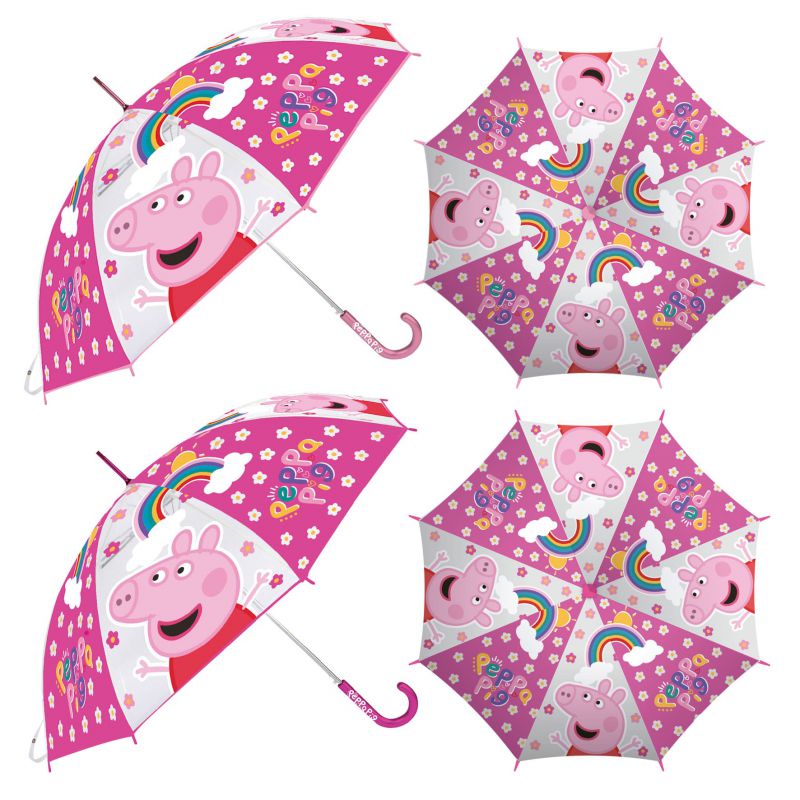 Paraguas de eva transparente de peppa pig, 8 paneles, diÁmetro 82cm, apertura manual